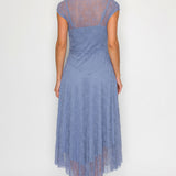Sheer Lace Cap Sleeve Midi Dress