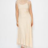 Sheer Lace Cap Sleeve Midi Dress