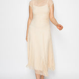 Sheer Lace Cap Sleeve Midi Dress