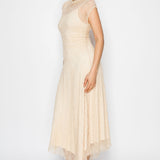 Sheer Lace Cap Sleeve Midi Dress