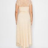 Sheer Lace Cap Sleeve Midi Dress