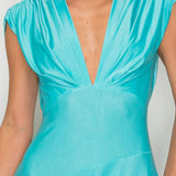 V-Neck Cap Sleeve Midi Dress