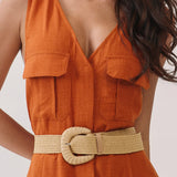 Button-Front Belted Maxi Dress with Cross Back