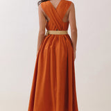 Button-Front Belted Maxi Dress with Cross Back