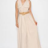 Button-Front Belted Maxi Dress with Cross Back