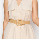Button-Front Belted Maxi Dress with Cross Back