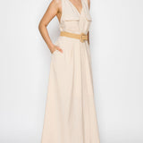 Button-Front Belted Maxi Dress with Cross Back
