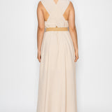 Button-Front Belted Maxi Dress with Cross Back