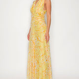 Halter Neck Ruched Floral Maxi Dress