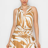 Printed Halter Neck Mini Dress with Buckle Detail