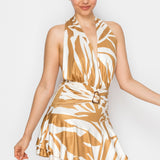 Printed Halter Neck Mini Dress with Buckle Detail