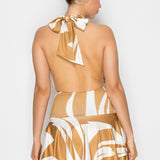 Printed Halter Neck Mini Dress with Buckle Detail