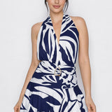 Printed Halter Neck Mini Dress with Buckle Detail