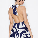 Printed Halter Neck Mini Dress with Buckle Detail