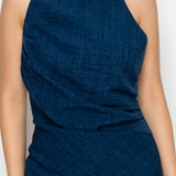 Asymmetrical Shirred Lace-Hem Midi Dress