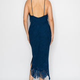 Asymmetrical Shirred Lace-Hem Midi Dress