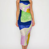 Printed Abstract Ruched Midi Dress