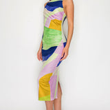 Printed Abstract Ruched Midi Dress