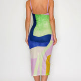 Printed Abstract Ruched Midi Dress