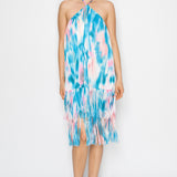 Halter Neck Tie-Dye Fringe Midi Dress