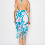 Halter Neck Tie-Dye Fringe Midi Dress