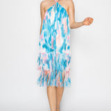 Halter Neck Tie-Dye Fringe Midi Dress