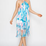 Halter Neck Tie-Dye Fringe Midi Dress