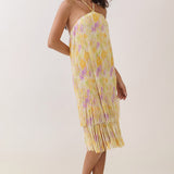 Halter Neck Tie-Dye Fringe Midi Dress