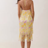 Halter Neck Tie-Dye Fringe Midi Dress
