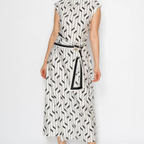 Geometric Print Belted Midi Dress