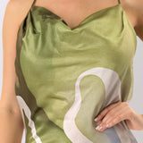 Abstract Floral Satin Cowl Neck Maxi Dress