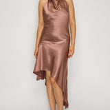 Lace Trim Open-Back Asymmetric Dress