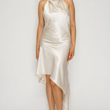 Lace Trim Open-Back Asymmetric Dress
