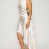 Lace Trim Open-Back Asymmetric Dress