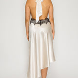 Lace Trim Open-Back Asymmetric Dress
