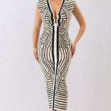 Deep V-neck Ruched Bodycon Midi Dress