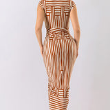 Deep V-neck Ruched Bodycon Midi Dress