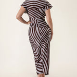 Deep V-neck pleats midi dress