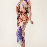 Floral Deep V-neck pleats midi dress