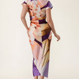 Floral Deep V-neck pleats midi dress