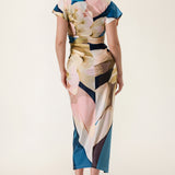 Floral Deep V-neck pleats midi dress
