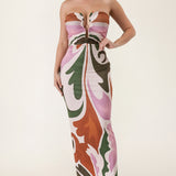Abstract Print Strapless U-Ring Maxi Dress