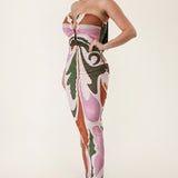 Abstract Print Strapless U-Ring Maxi Dress