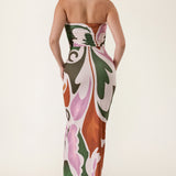 Abstract Print Strapless U-Ring Maxi Dress