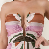 Abstract Print Strapless U-Ring Maxi Dress