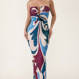 Abstract Print Strapless U-Ring Maxi Dress