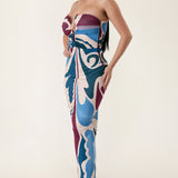Abstract Print Strapless U-Ring Maxi Dress