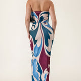 Abstract Print Strapless U-Ring Maxi Dress