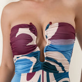 Abstract Print Strapless U-Ring Maxi Dress