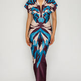 Floral Deep V-neck pleats midi dress